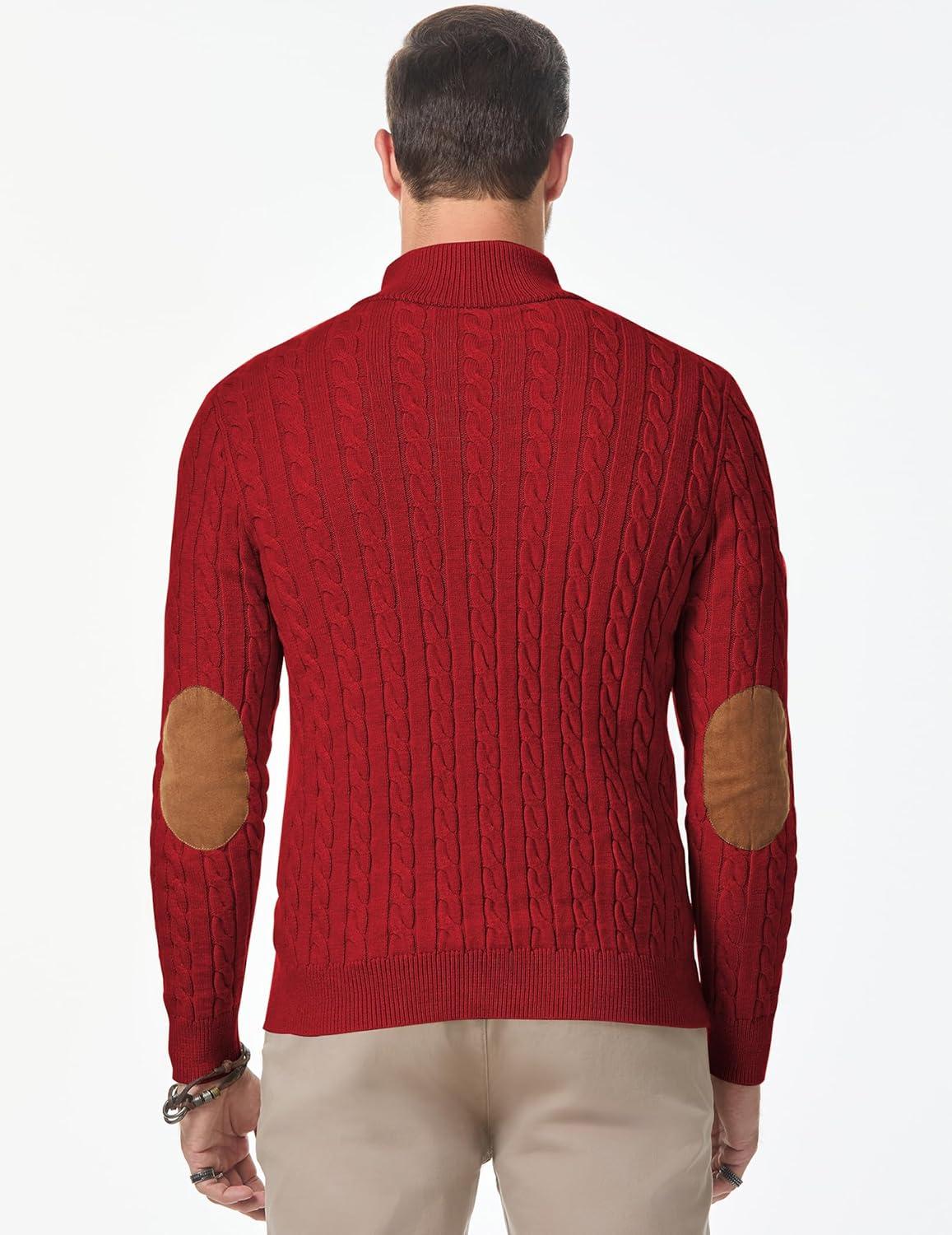 imageJMIERR Mens Cable Knit Pullover Sweater Casual Long Sleeve Stand Collar Button Knitted SweatersLight Red