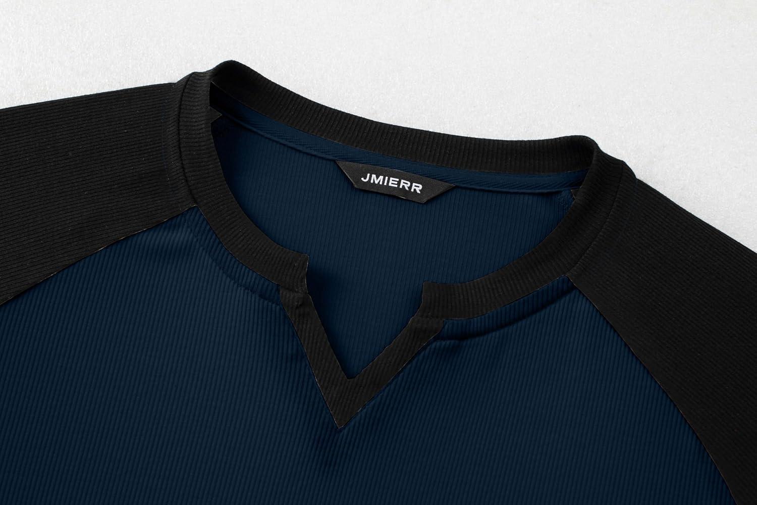 imageJMIERR Mens Muscle Slim T Shirt VNeck Longline Henley Shirt Gym Workout Athletic Tee ShirtsC Blue  Black