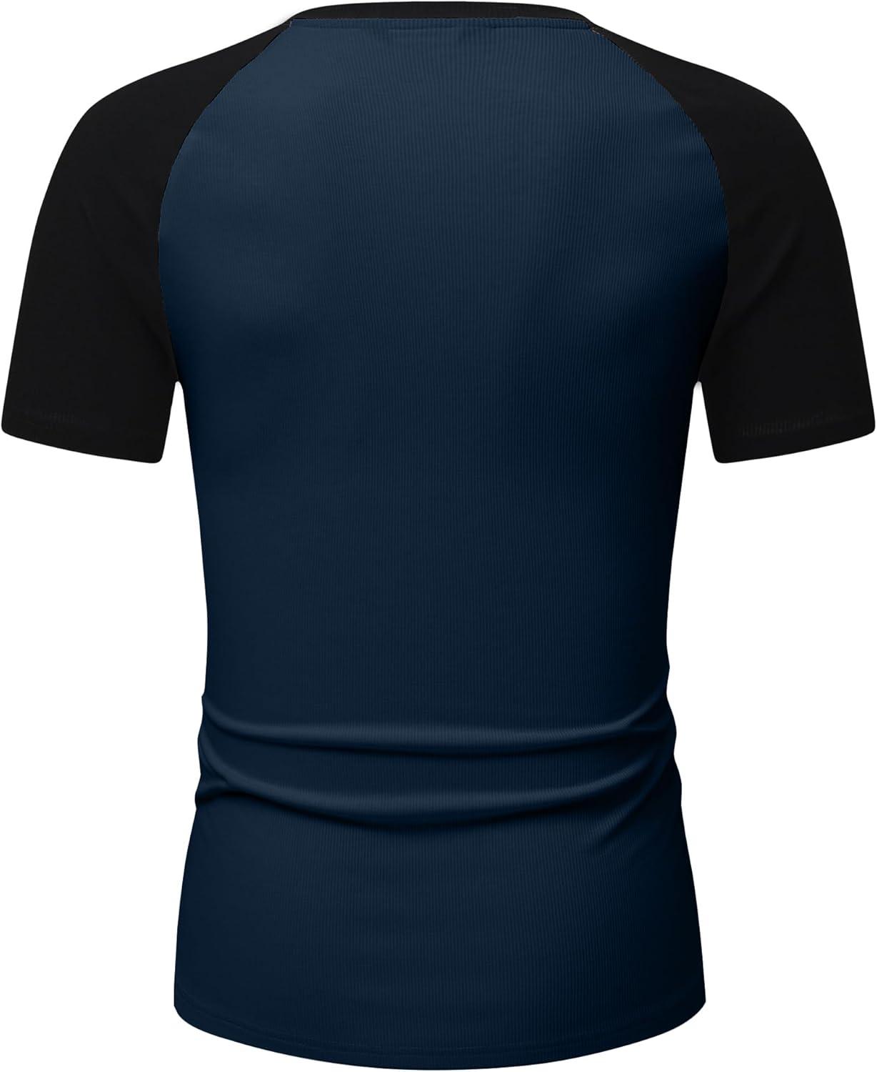 imageJMIERR Mens Muscle Slim T Shirt VNeck Longline Henley Shirt Gym Workout Athletic Tee ShirtsC Blue  Black