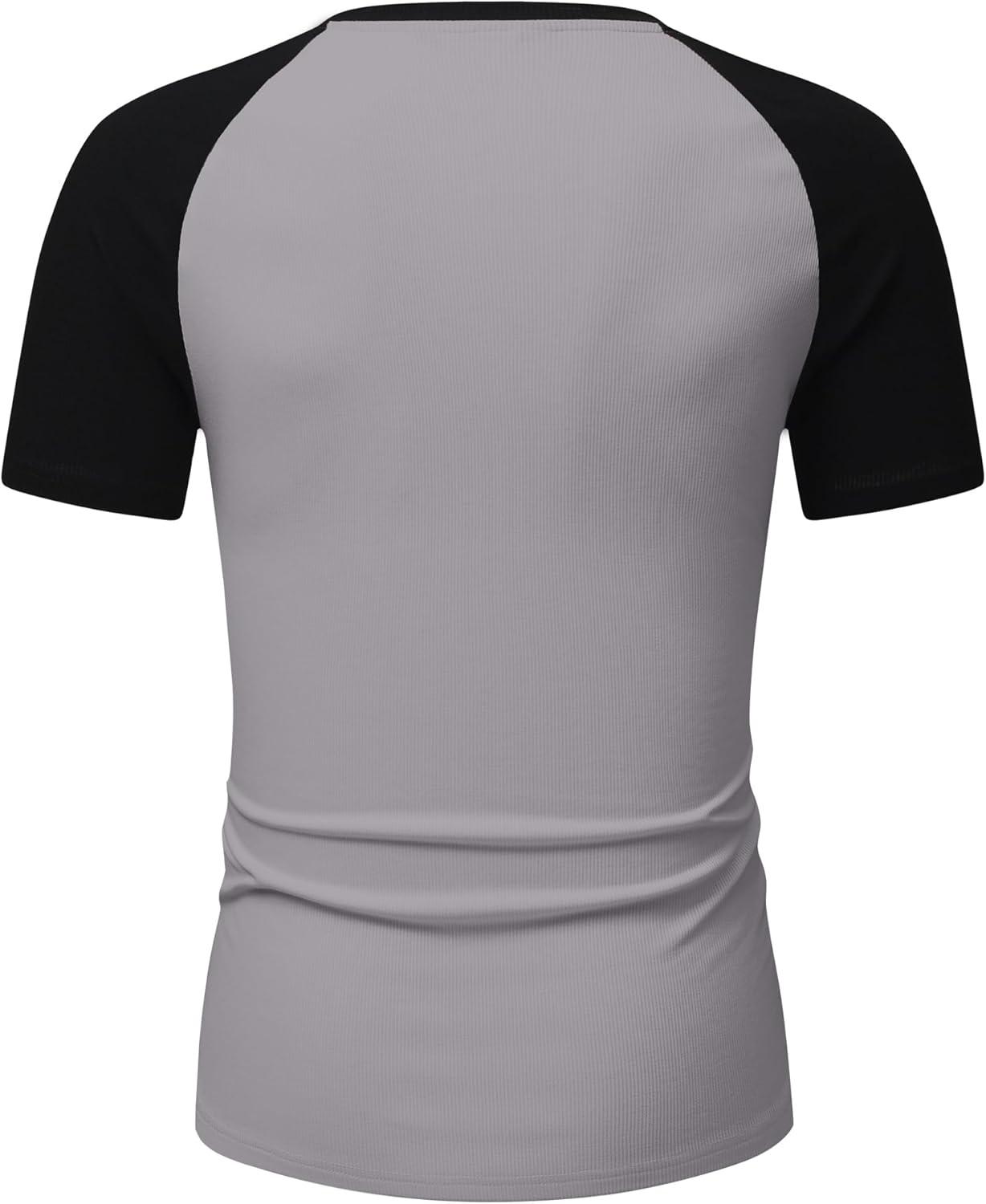 imageJMIERR Mens Muscle Slim T Shirt VNeck Longline Henley Shirt Gym Workout Athletic Tee ShirtsC Grey  Black