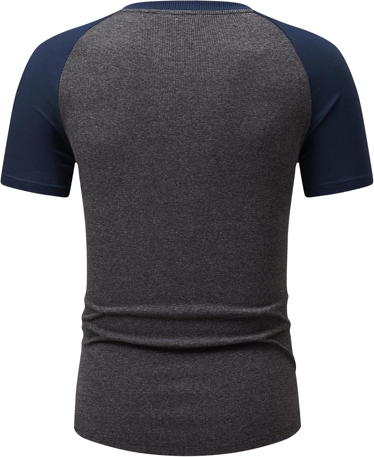 imageJMIERR Mens Muscle Slim T Shirt VNeck Longline Henley Shirt Gym Workout Athletic Tee ShirtsC Grey  Blue