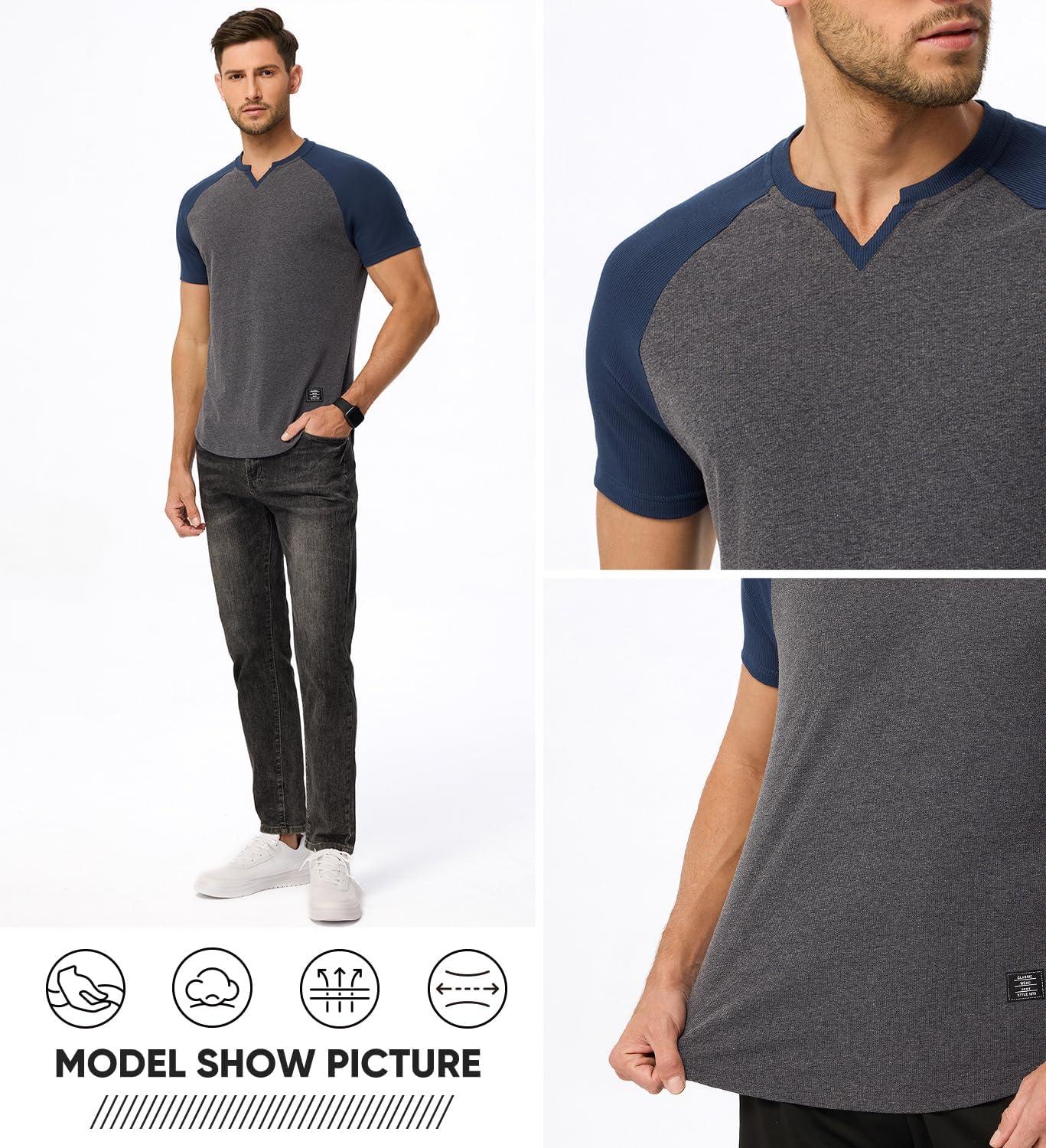 imageJMIERR Mens Muscle Slim T Shirt VNeck Longline Henley Shirt Gym Workout Athletic Tee ShirtsC Grey  Blue