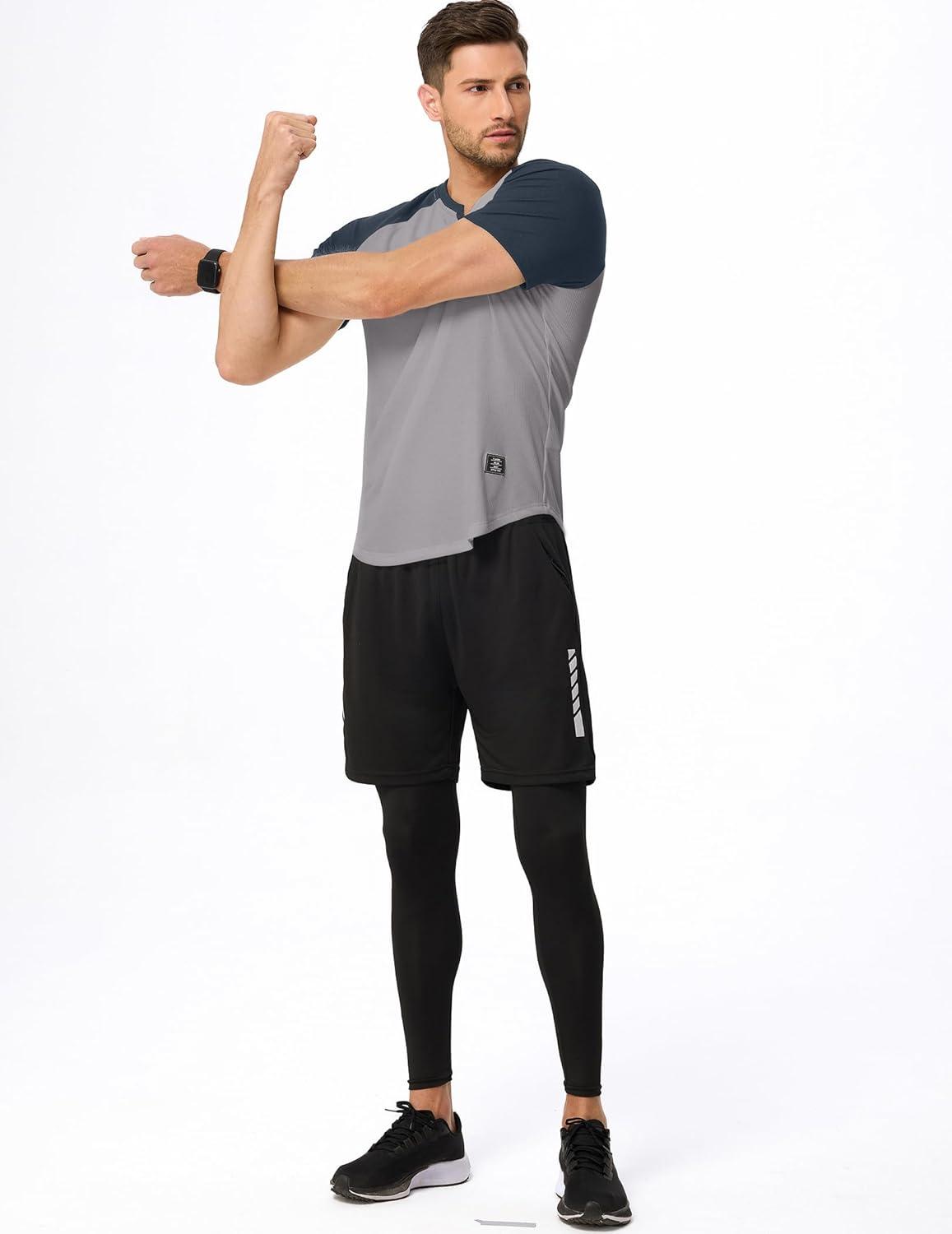 imageJMIERR Mens Muscle Slim T Shirt VNeck Longline Henley Shirt Gym Workout Athletic Tee ShirtsC Light Grey  Blue