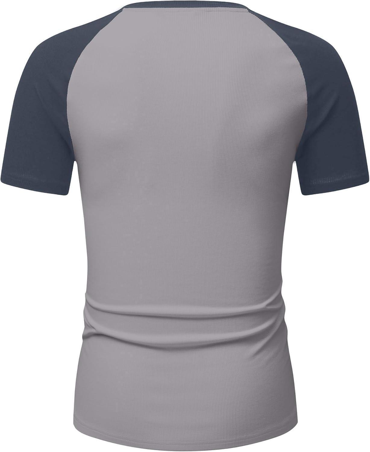imageJMIERR Mens Muscle Slim T Shirt VNeck Longline Henley Shirt Gym Workout Athletic Tee ShirtsC Light Grey  Blue
