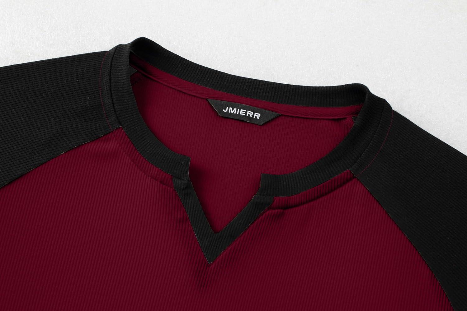 imageJMIERR Mens Muscle Slim T Shirt VNeck Longline Henley Shirt Gym Workout Athletic Tee ShirtsC Red  Black