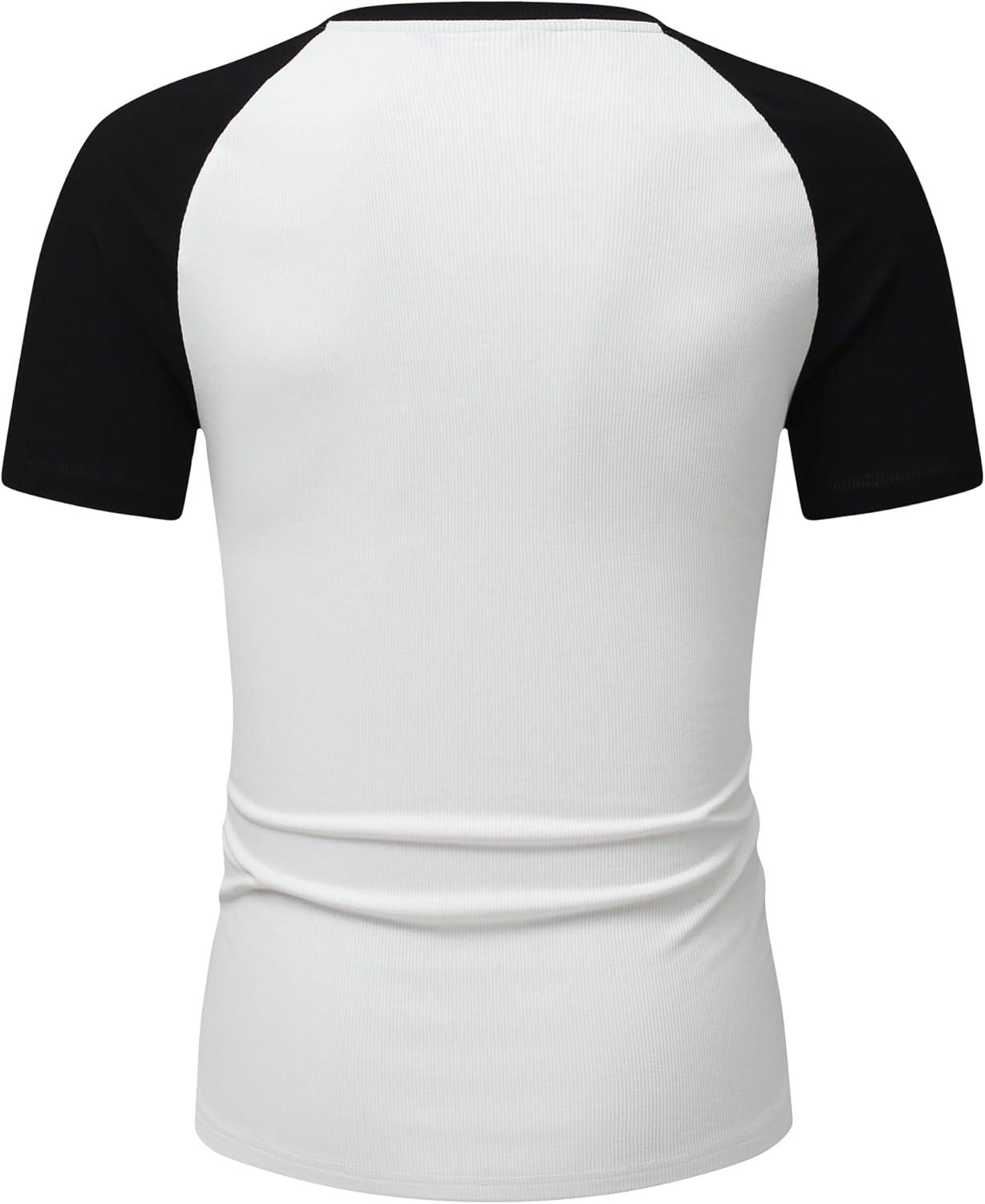 imageJMIERR Mens Muscle Slim T Shirt VNeck Longline Henley Shirt Gym Workout Athletic Tee ShirtsC White  Black