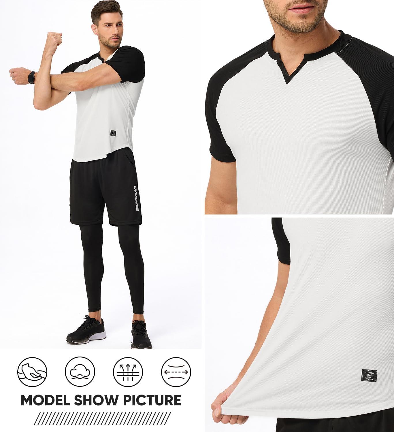 imageJMIERR Mens Muscle Slim T Shirt VNeck Longline Henley Shirt Gym Workout Athletic Tee ShirtsC White  Black