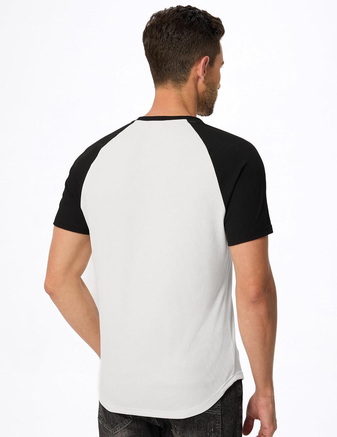 imageJMIERR Mens Muscle Slim T Shirt VNeck Longline Henley Shirt Gym Workout Athletic Tee ShirtsC White  Black