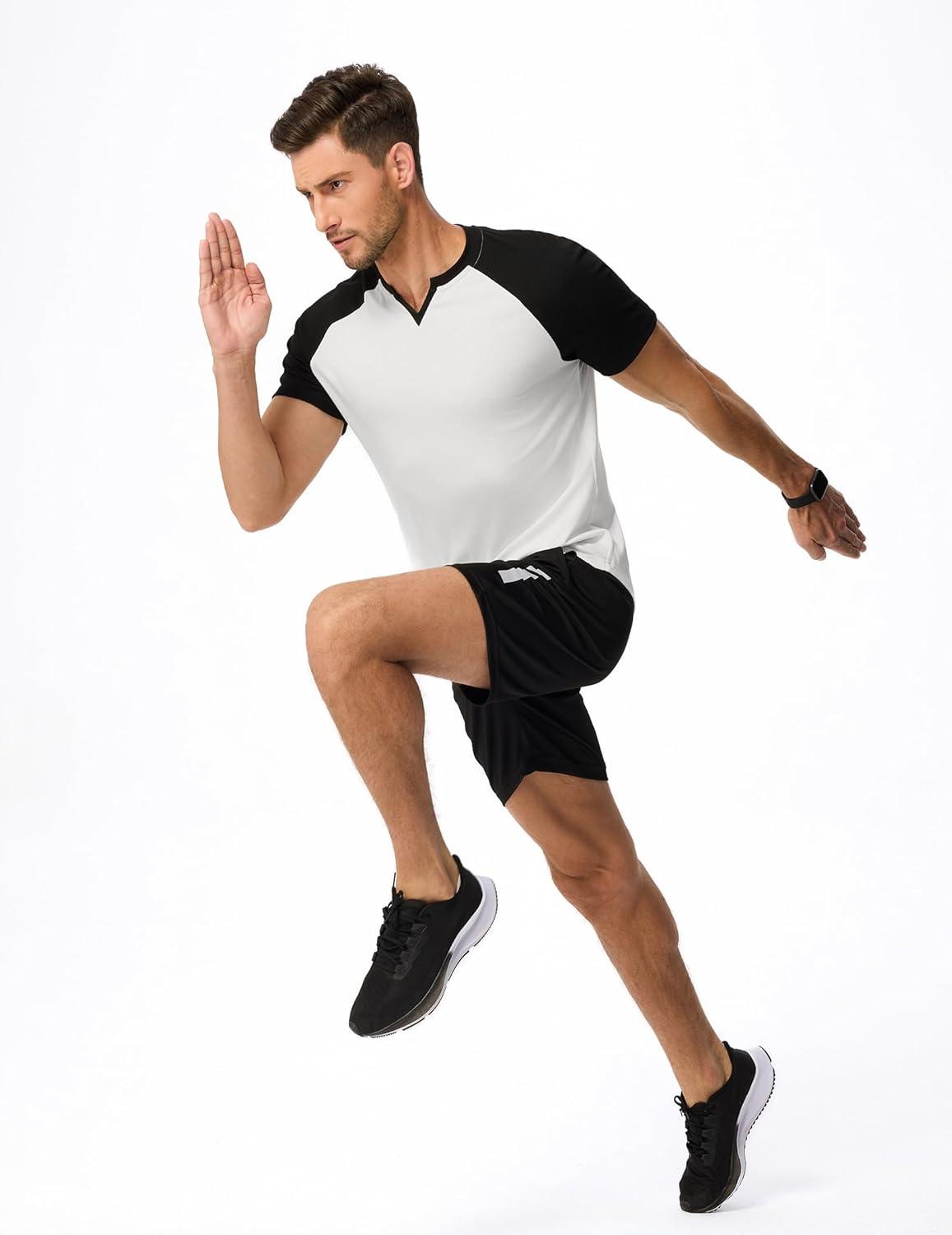 imageJMIERR Mens Muscle Slim T Shirt VNeck Longline Henley Shirt Gym Workout Athletic Tee ShirtsC White  Black