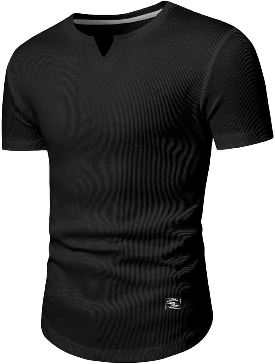 imageJMIERR Mens Muscle Slim T Shirt VNeck Longline Henley Shirt Gym Workout Athletic Tee ShirtsPackblackWhite