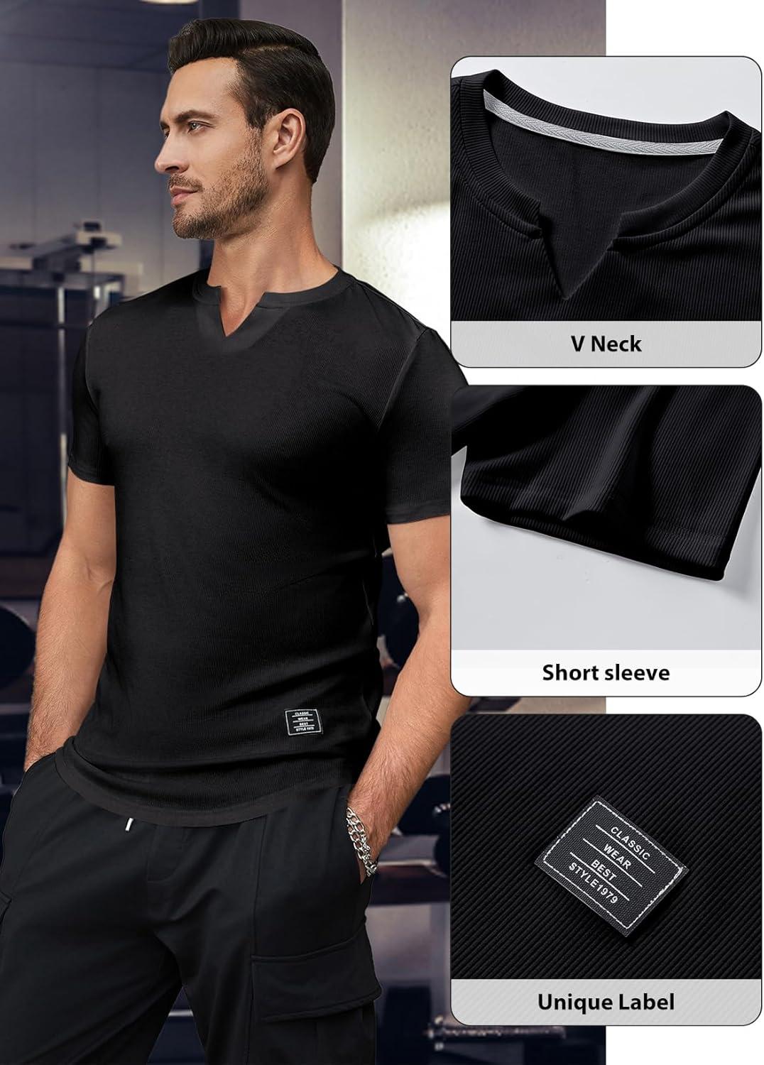 imageJMIERR Mens Muscle Slim T Shirt VNeck Longline Henley Shirt Gym Workout Athletic Tee ShirtsPackblackWhite