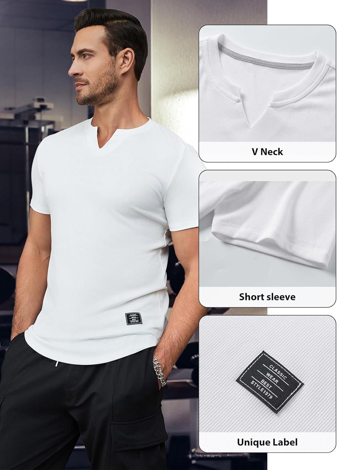 imageJMIERR Mens Muscle Slim T Shirt VNeck Longline Henley Shirt Gym Workout Athletic Tee ShirtsPackwhiteBlue