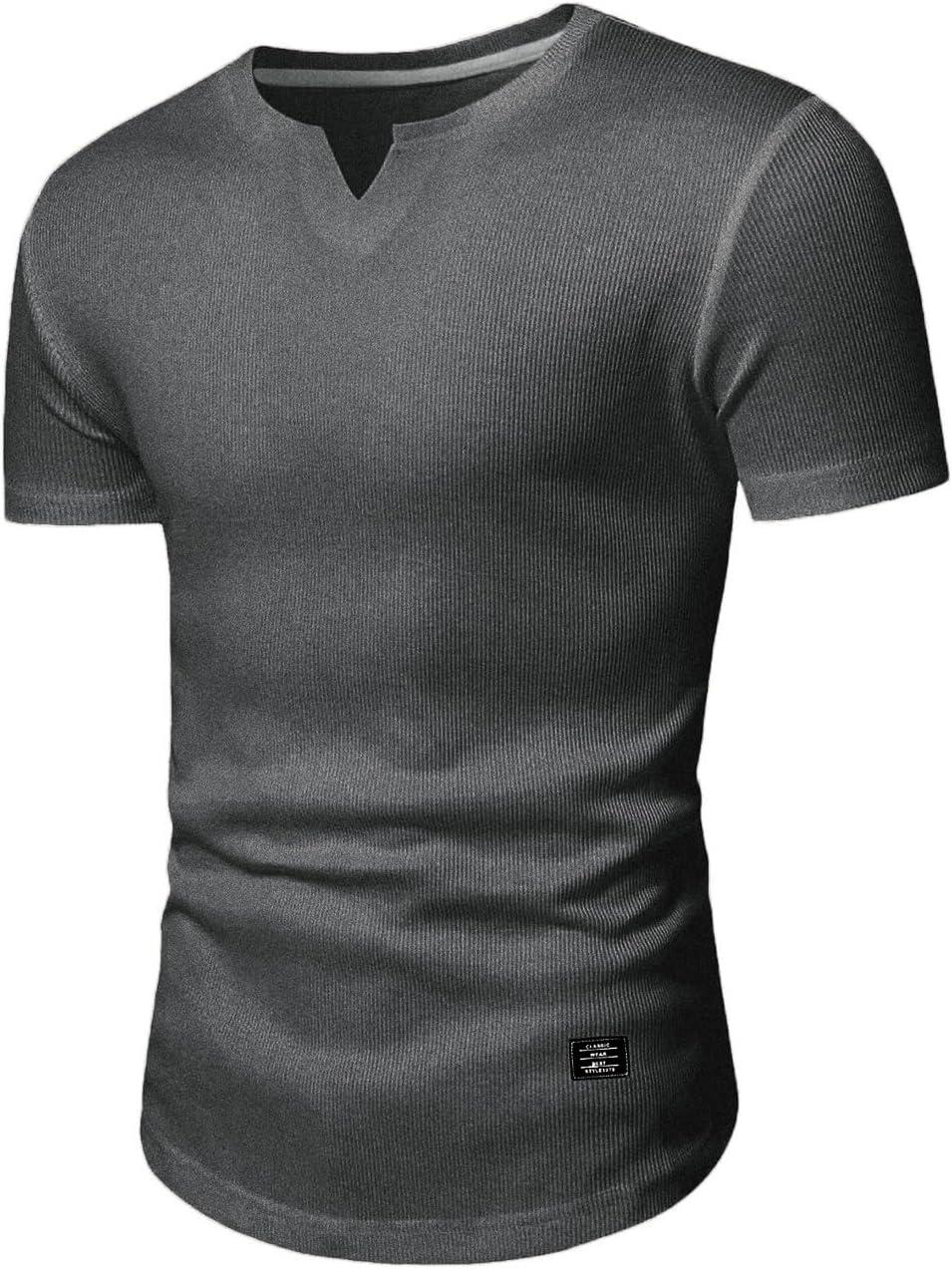 imageJMIERR Mens Muscle Slim T Shirt VNeck Longline Henley Shirt Gym Workout Athletic Tee ShirtsPackwhiteGrey