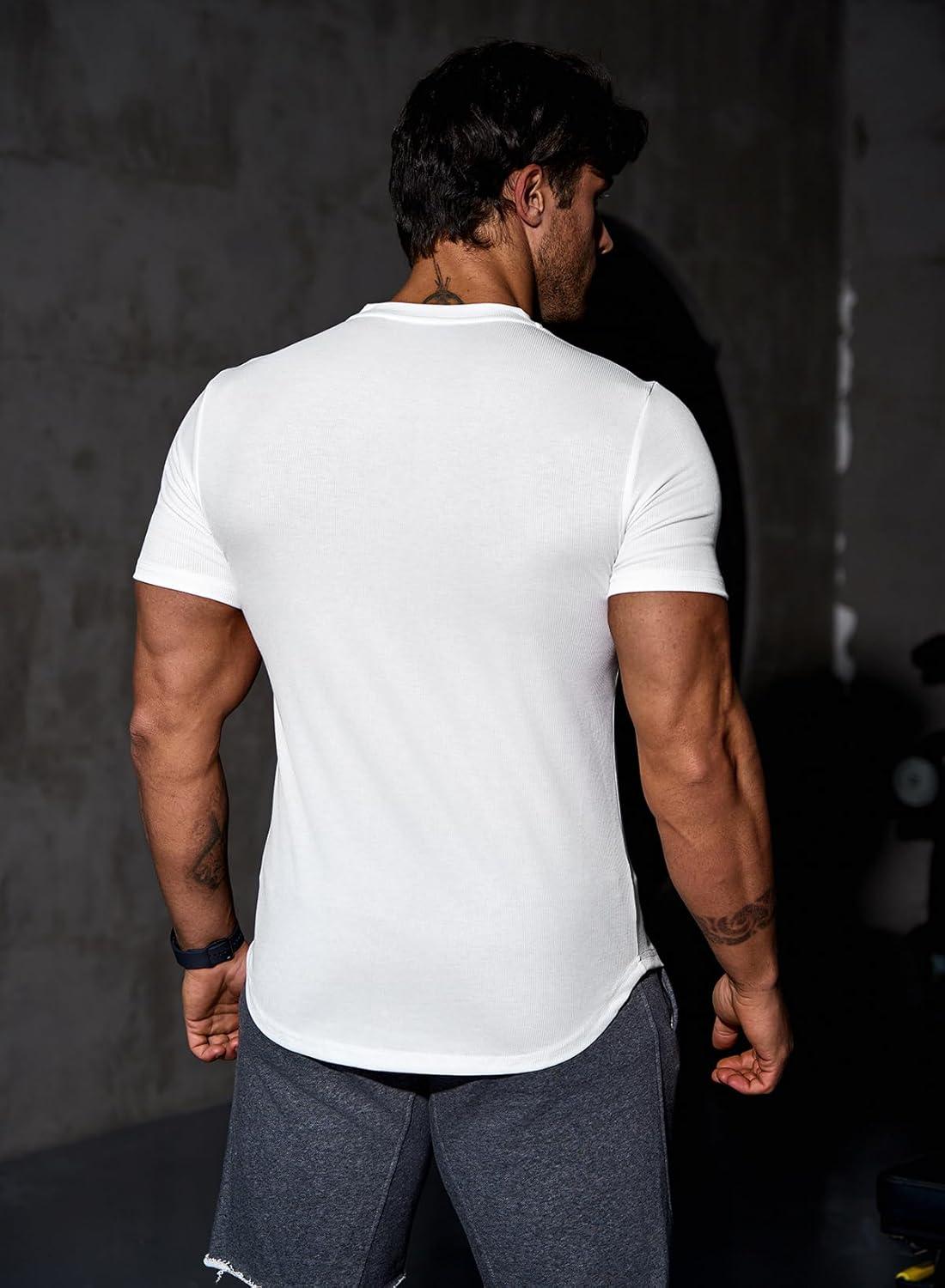 imageJMIERR Mens Muscle Slim T Shirt VNeck Longline Henley Shirt Gym Workout Athletic Tee ShirtsPackwhiteWhite