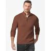 imageJMIERR Mens Cable Knit Pullover Sweater Casual Long Sleeve Stand Collar Button Knitted SweatersChestnut