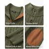 imageJMIERR Mens Cable Knit Pullover Sweater Casual Long Sleeve Stand Collar Button Knitted SweatersJungle Green