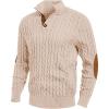 imageJMIERR Mens Cable Knit Pullover Sweater Casual Long Sleeve Stand Collar Button Knitted Sweaters02 Beige