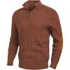 imageJMIERR Mens Cable Knit Pullover Sweater Casual Long Sleeve Stand Collar Button Knitted SweatersChestnut