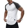 imageJMIERR Mens Muscle Slim T Shirt VNeck Longline Henley Shirt Gym Workout Athletic Tee ShirtsC White  Grey