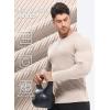 imageJMIERR Mens Fall Crewneck Shirt Long Sleeve AntiWrinkle Casual Muscle T Shirts Workout Slim FittedA Beige