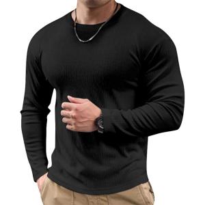 imageJMIERR Mens Fall Crewneck Shirt Long Sleeve AntiWrinkle Casual Muscle T Shirts Workout Slim Fitted0 Black