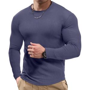 imageJMIERR Mens Fall Crewneck Shirt Long Sleeve AntiWrinkle Casual Muscle T Shirts Workout Slim FittedC Blue 2
