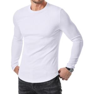 imageJMIERR Mens Fall Crewneck Shirt Long Sleeve AntiWrinkle Casual Muscle T Shirts Longline Ribbed Shirts01 White