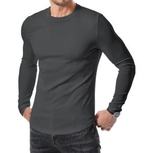 imageJMIERR Mens Fall Crewneck Shirt Long Sleeve AntiWrinkle Casual Muscle T Shirts Longline Ribbed Shirts02 Dark Grey