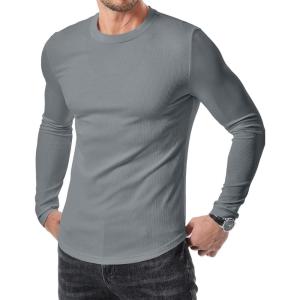 imageJMIERR Mens Fall Crewneck Shirt Long Sleeve AntiWrinkle Casual Muscle T Shirts Longline Ribbed ShirtsGray