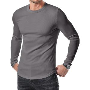 imageJMIERR Mens Fall Crewneck Shirt Long Sleeve AntiWrinkle Casual Muscle T Shirts Longline Ribbed ShirtsMedium Grey