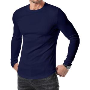 imageJMIERR Mens Fall Crewneck Shirt Long Sleeve AntiWrinkle Casual Muscle T Shirts Longline Ribbed ShirtsNavy Blue