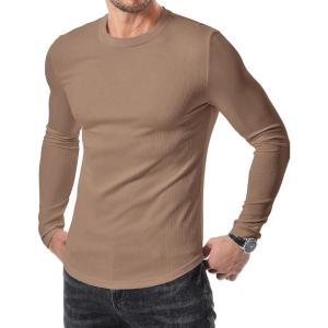 imageJMIERR Mens Fall Crewneck Shirt Long Sleeve AntiWrinkle Casual Muscle T Shirts Longline Ribbed ShirtsSmoke Gray