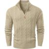 imageJMIERR Mens Quarter Zip Pullover Sweater Cable Knit Casual Stand Collar Texture Knitted SweatersBeige
