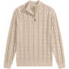 imageJMIERR Mens Quarter Zip Pullover Sweater Cable Knit Casual Stand Collar Texture Knitted SweatersBeige