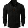 imageJMIERR Mens Quarter Zip Pullover Sweater Cable Knit Casual Stand Collar Texture Knitted SweatersBlack