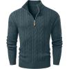 imageJMIERR Mens Quarter Zip Pullover Sweater Cable Knit Casual Stand Collar Texture Knitted SweatersBlue