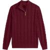 imageJMIERR Mens Quarter Zip Pullover Sweater Cable Knit Casual Stand Collar Texture Knitted SweatersRed