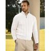 imageJMIERR Mens Quarter Zip Pullover Sweater Cable Knit Casual Stand Collar Texture Knitted SweatersWhite