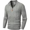 imageJMIERR Mens Quarter Zip Pullover Sweater Cable Knit Casual Stand Collar Texture Knitted SweatersGrey