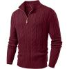 imageJMIERR Mens Quarter Zip Pullover Sweater Cable Knit Casual Stand Collar Texture Knitted SweatersRed