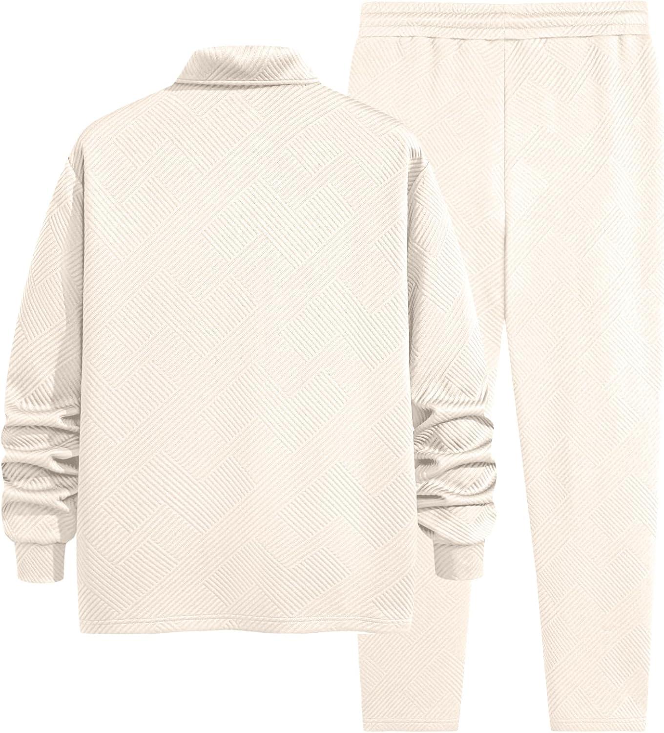 imageJMIERR Mens 2 Piece Outfits Quarter Zipper Polo Shirt Tracksuit ampamp Joggers Sweatpants Sweatsuit Sets JacquardApricot