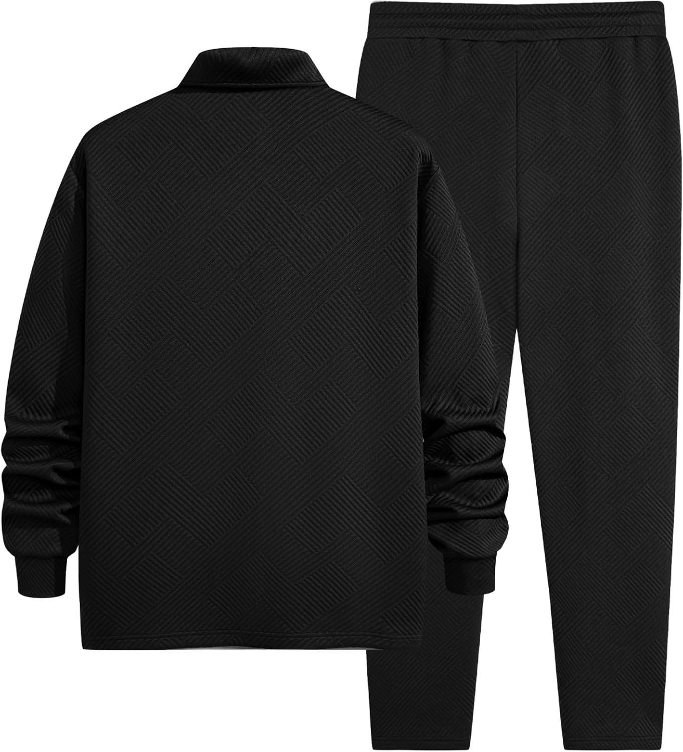 imageJMIERR Mens 2 Piece Outfits Quarter Zipper Polo Shirt Tracksuit ampamp Joggers Sweatpants Sweatsuit Sets JacquardBlack