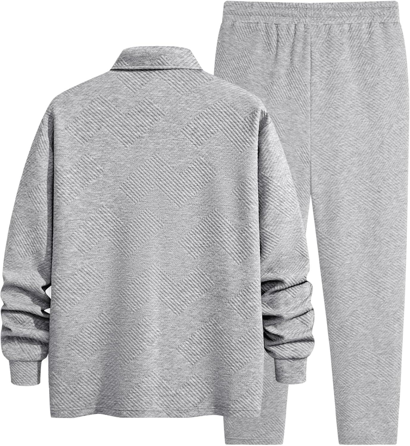 imageJMIERR Mens 2 Piece Outfits Quarter Zipper Polo Shirt Tracksuit ampamp Joggers Sweatpants Sweatsuit Sets JacquardGrey