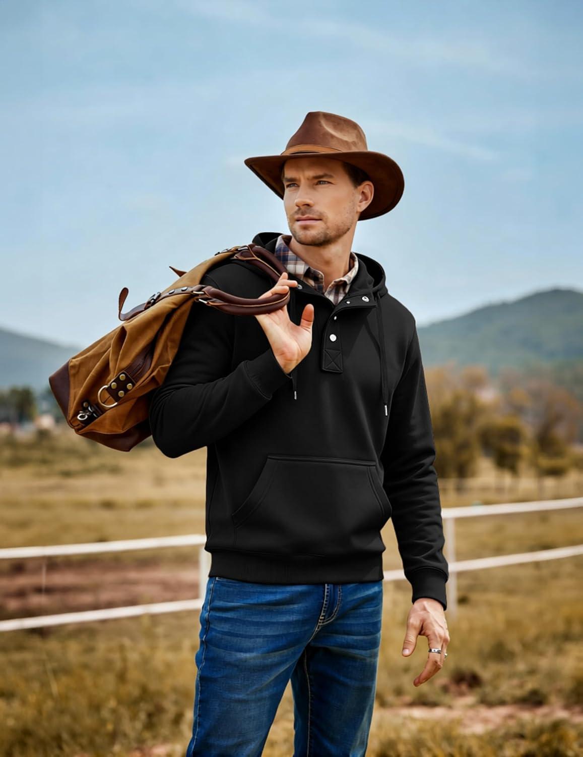 imageJMIERR Mens 2025 Casual Fahsion Fall Hoodie Pullover Quarter Drawstring Fleece Winter Button Hooded Shirt with Pocket0 Black