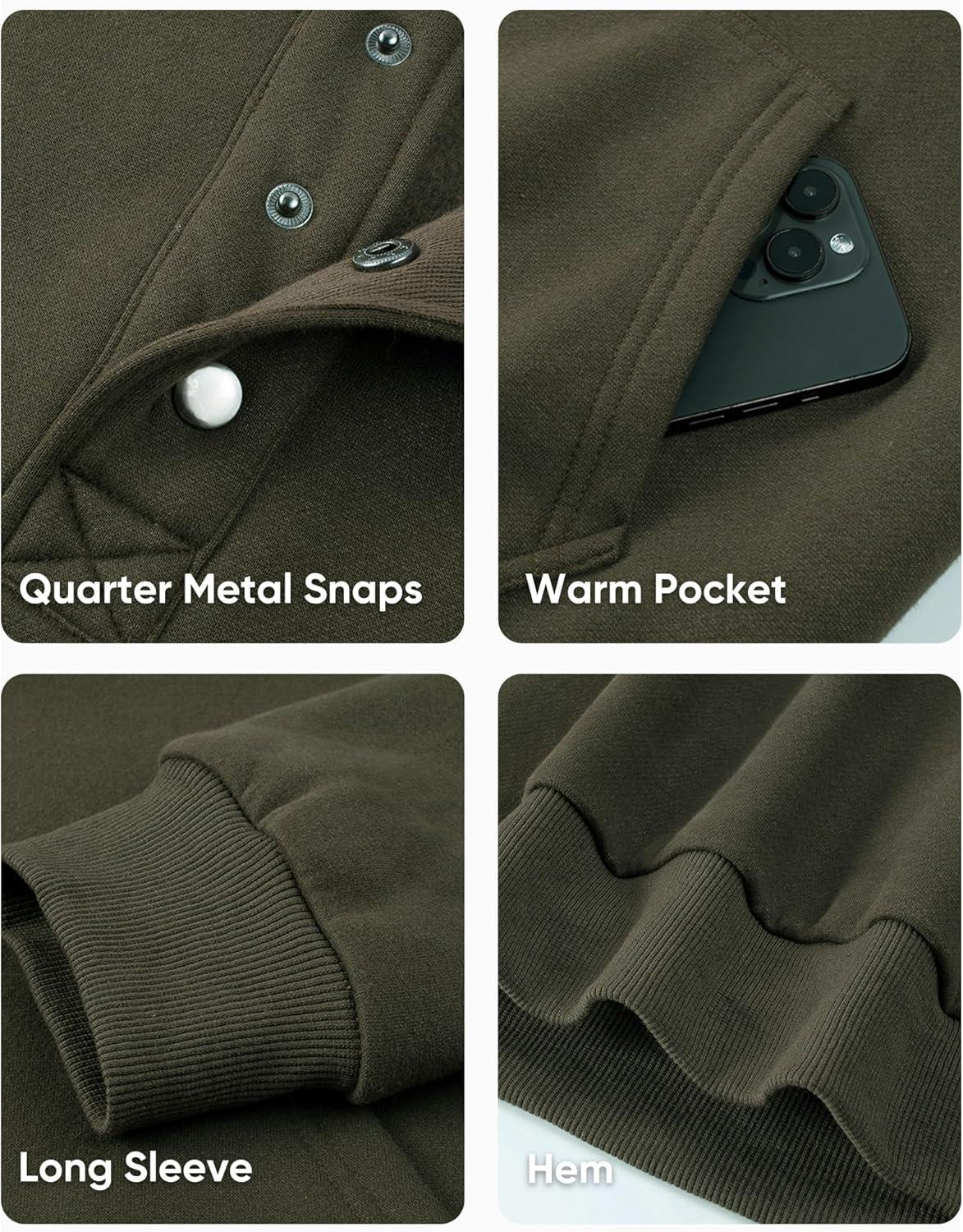 imageJMIERR Mens 2025 Casual Fahsion Fall Hoodie Pullover Quarter Drawstring Fleece Winter Button Hooded Shirt with PocketA Green