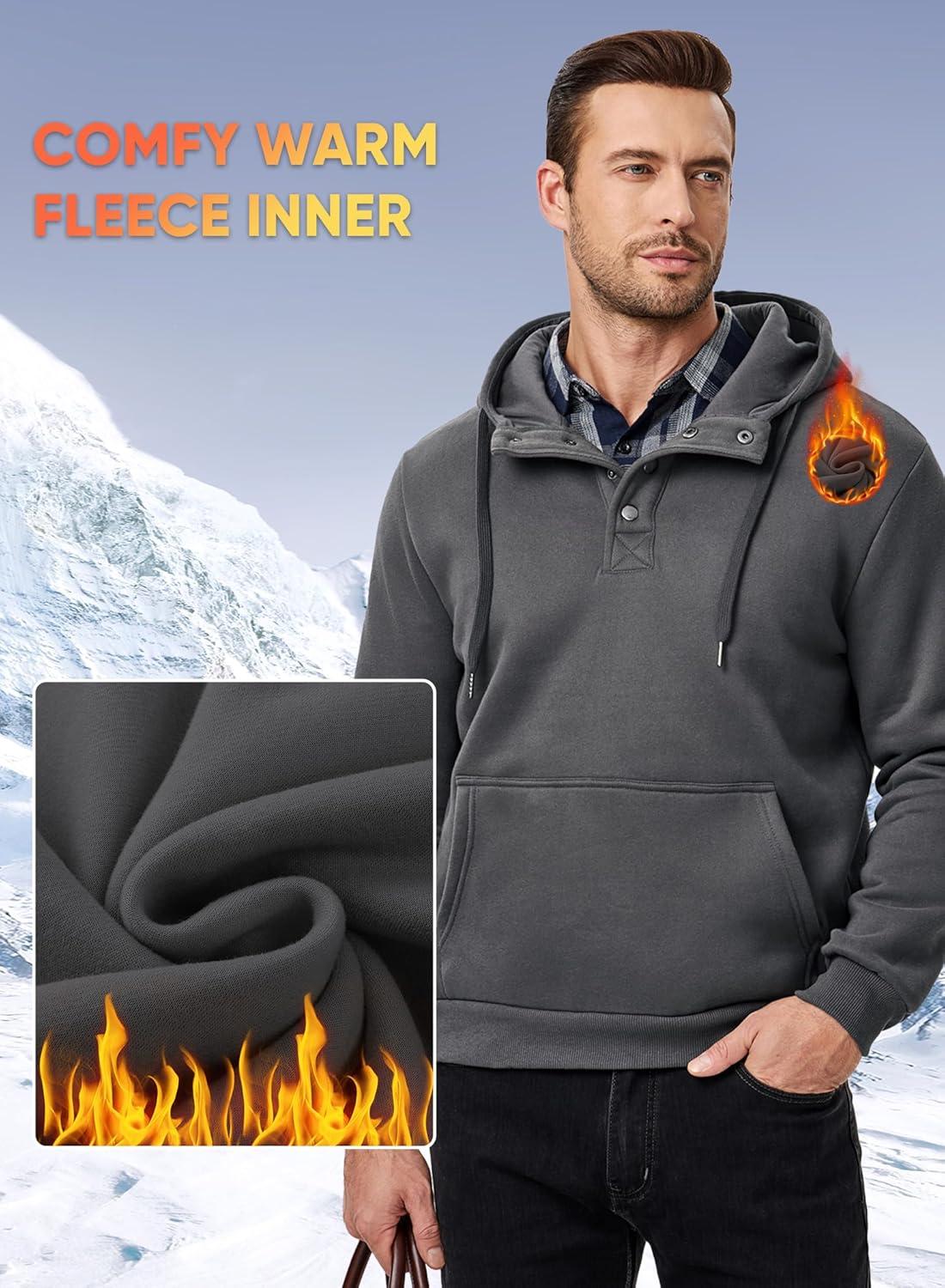 imageJMIERR Mens 2025 Casual Fahsion Fall Hoodie Pullover Quarter Drawstring Fleece Winter Button Hooded Shirt with PocketA Grey