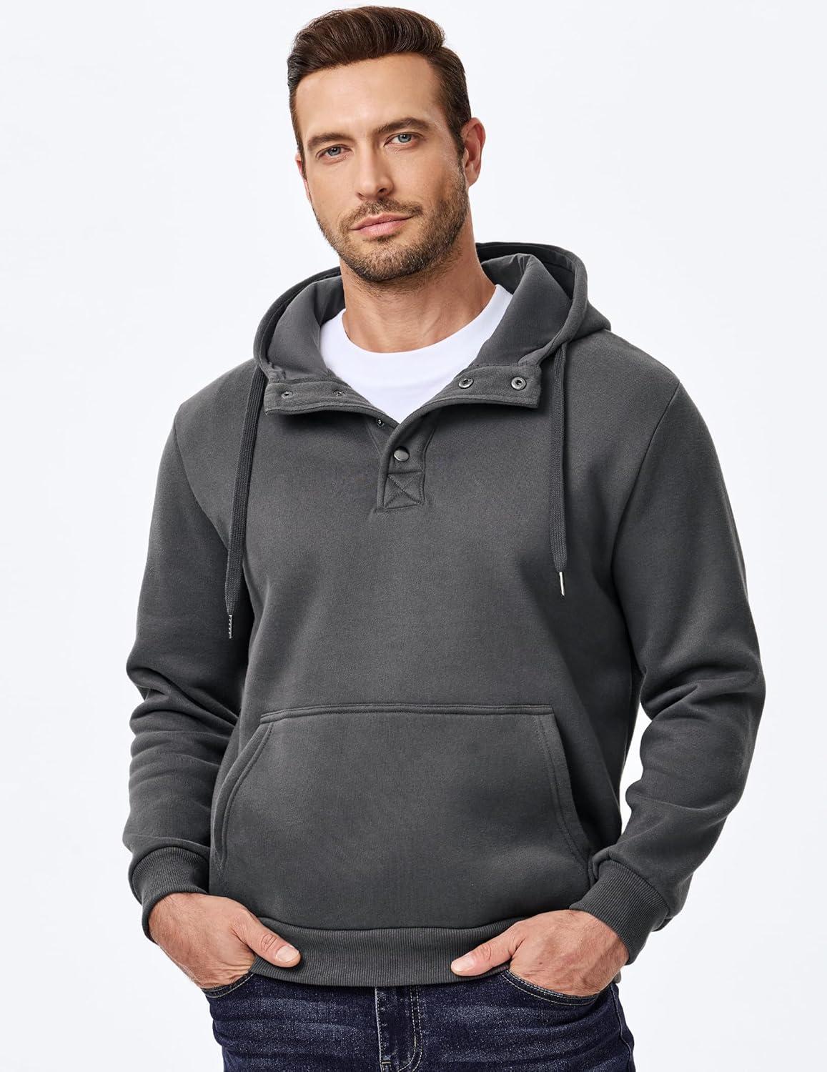 imageJMIERR Mens 2025 Casual Fahsion Fall Hoodie Pullover Quarter Drawstring Fleece Winter Button Hooded Shirt with PocketA Grey