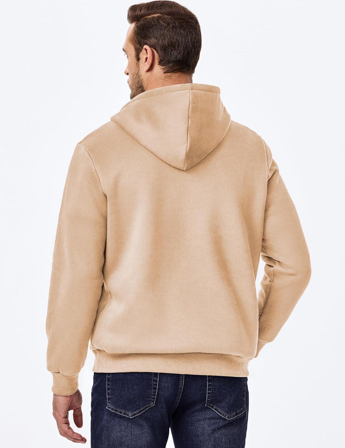 imageJMIERR Mens 2025 Casual Fahsion Fall Hoodie Pullover Quarter Drawstring Fleece Winter Button Hooded Shirt with PocketA Khaki