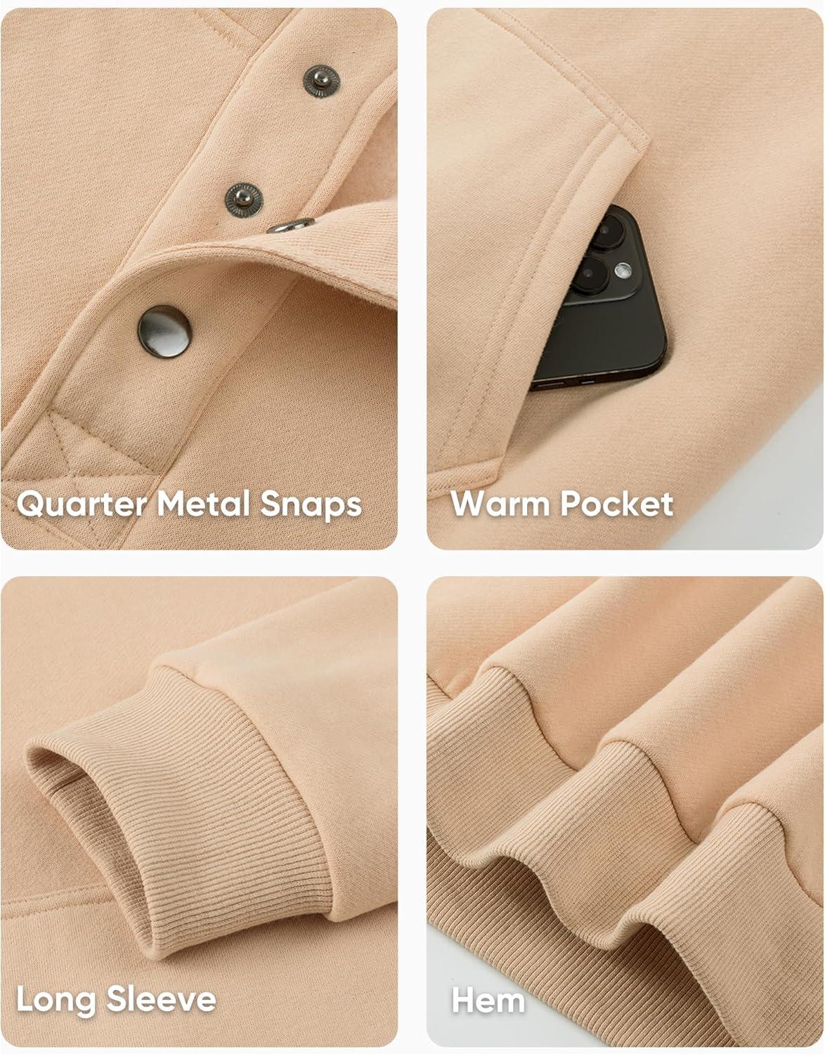 imageJMIERR Mens 2025 Casual Fahsion Fall Hoodie Pullover Quarter Drawstring Fleece Winter Button Hooded Shirt with PocketA Khaki