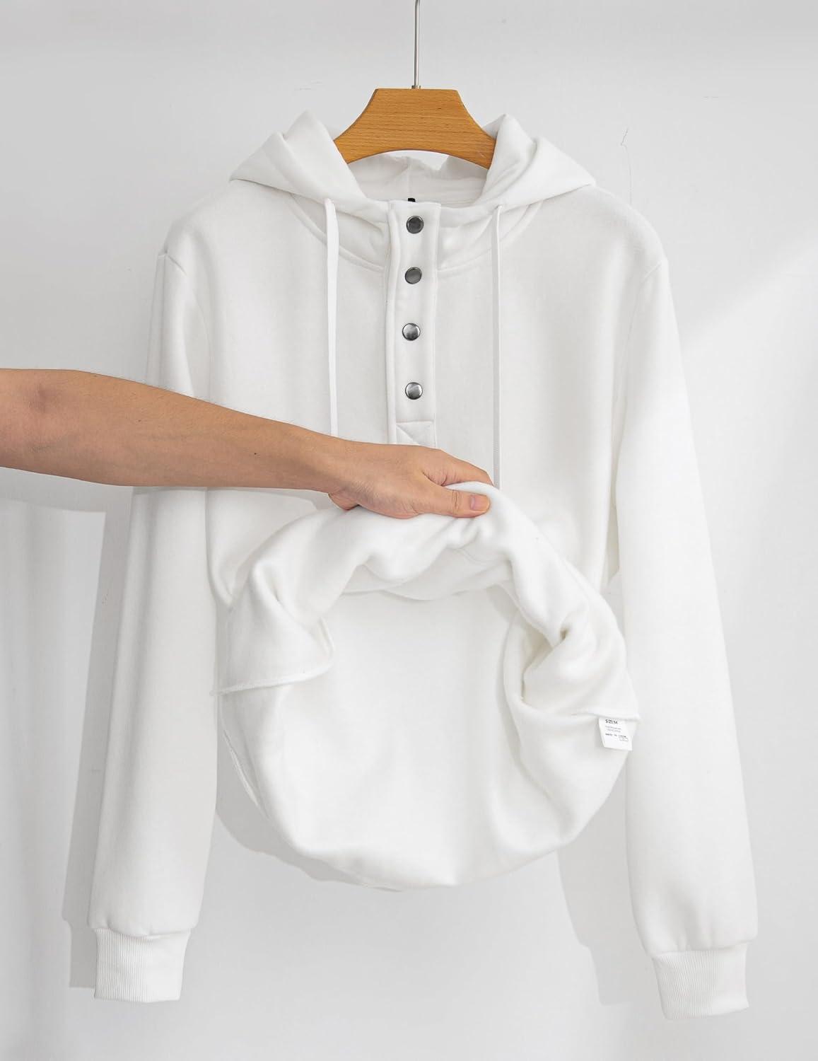 imageJMIERR Mens 2025 Casual Fahsion Fall Hoodie Pullover Quarter Drawstring Fleece Winter Button Hooded Shirt with PocketC White